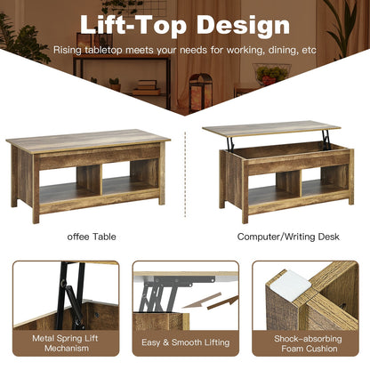 Lift Top Coffee Table with Hidden Storage Compartment and Lower Shelf for Study Room