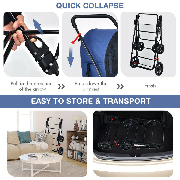 4-in-1 Double Pet Stroller with Detachable Carrier and Travel Carriage