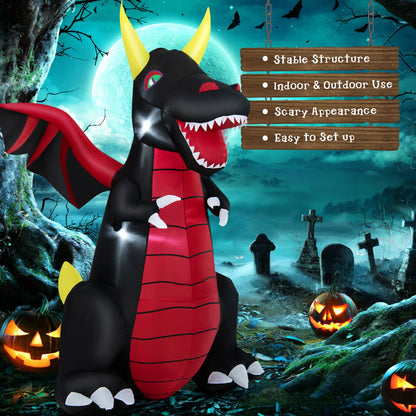 8 Feet Halloween Inflatable Fire Dragon Decoration with LED Lights