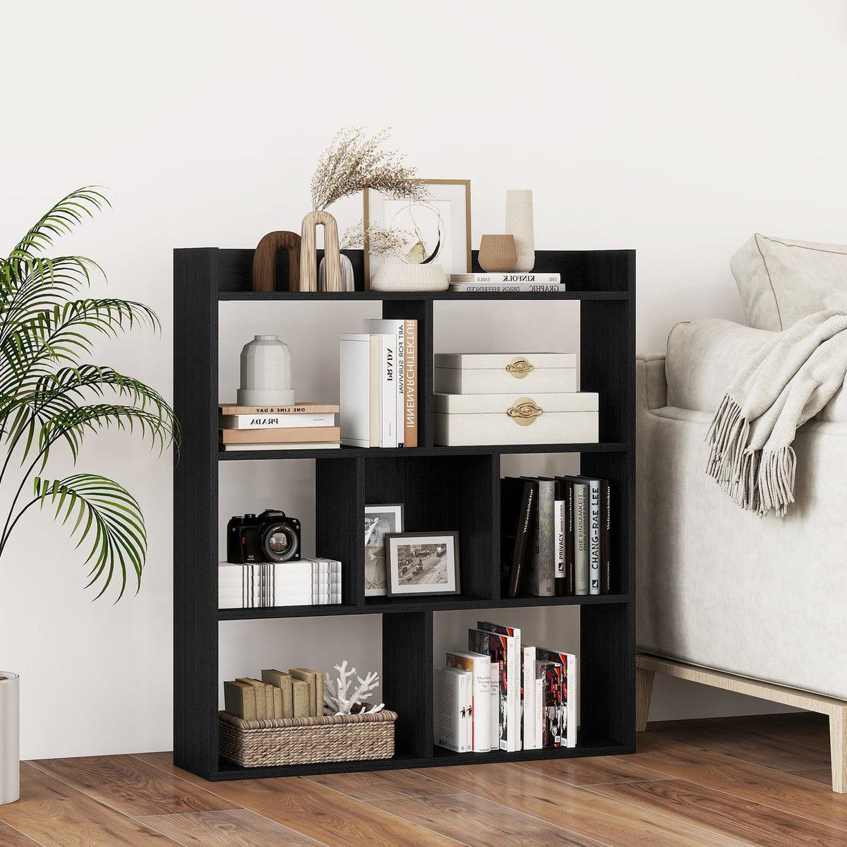 7 Cubes Open-back Bookshelf with Anti-Toppling Devices