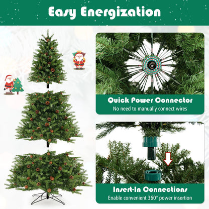 6/7 FT Artificial Christmas Tree with Pine Cones and Adjustable Brightness