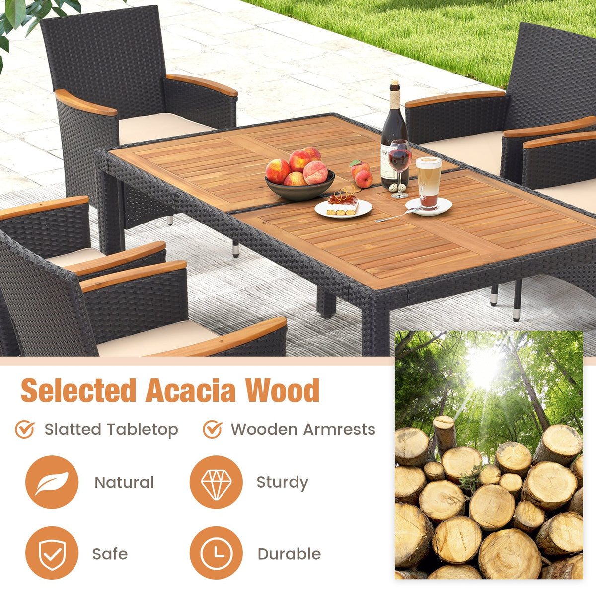 7 Pieces Outdoor Dining Set with Umbrella Hole for Backyard
