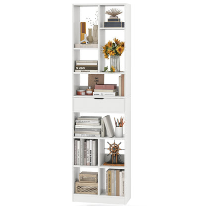 7-tier Bookshelf with Drawer 180cm Floor Standing Display Rack Storage Shelf-White