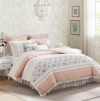 9 Piece Cotton Percale Comforter Set with Decorative Pillows - Blush
