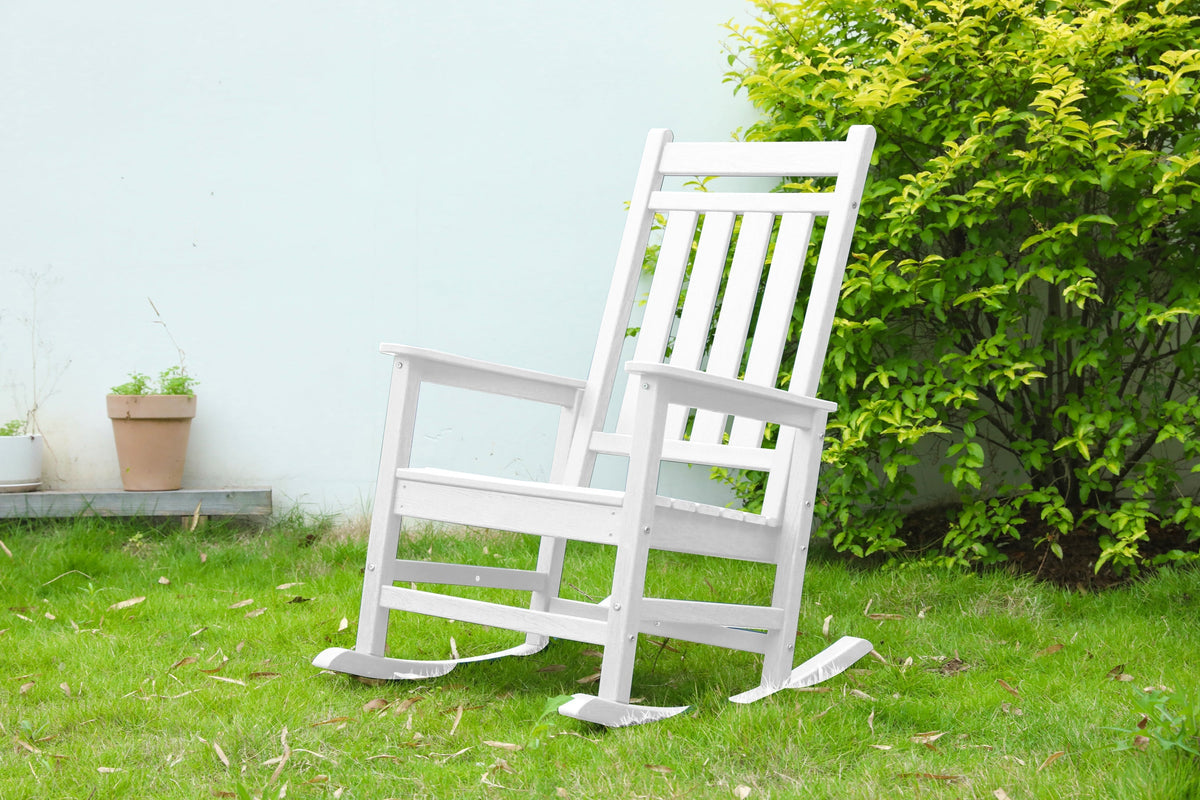 Oversized Outdoor Rocking Chair with Wood-Texture Design - White