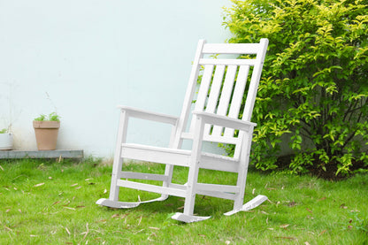 Oversized Outdoor Rocking Chair with Wood-Texture Design - White