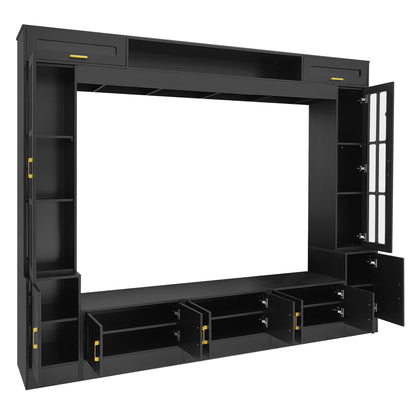 Wall Unit Entertainment Center with Glass Doors - White or Black
