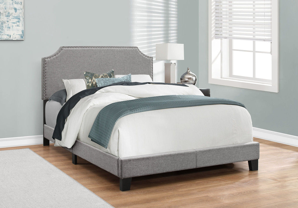 Gray Full Upholstered Bed with Nailhead Trim - Transitional Style