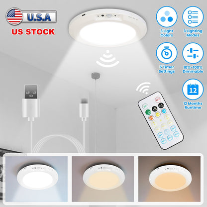 Magnetic Flush Ceiling Light Rechargeable Motion Sensor Ceiling Light Wireless Ceiling Light with Timer Remote Stepless Dimmable for Closet Stairs Gar