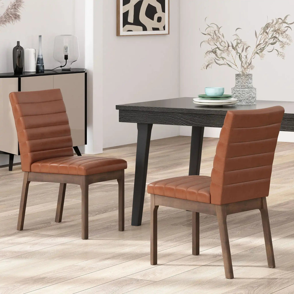 Upholstered Dining Chairs with Rubber Legs - Set of 2