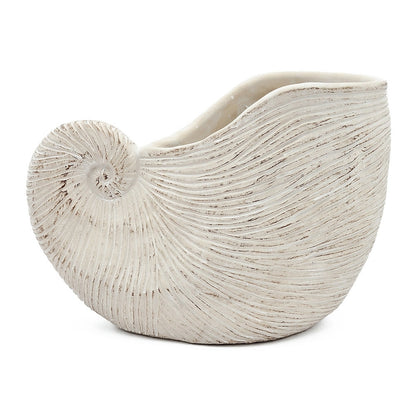 Sand and Cement Nautilus Shell Planter with Textured Finish - Beige Multi
