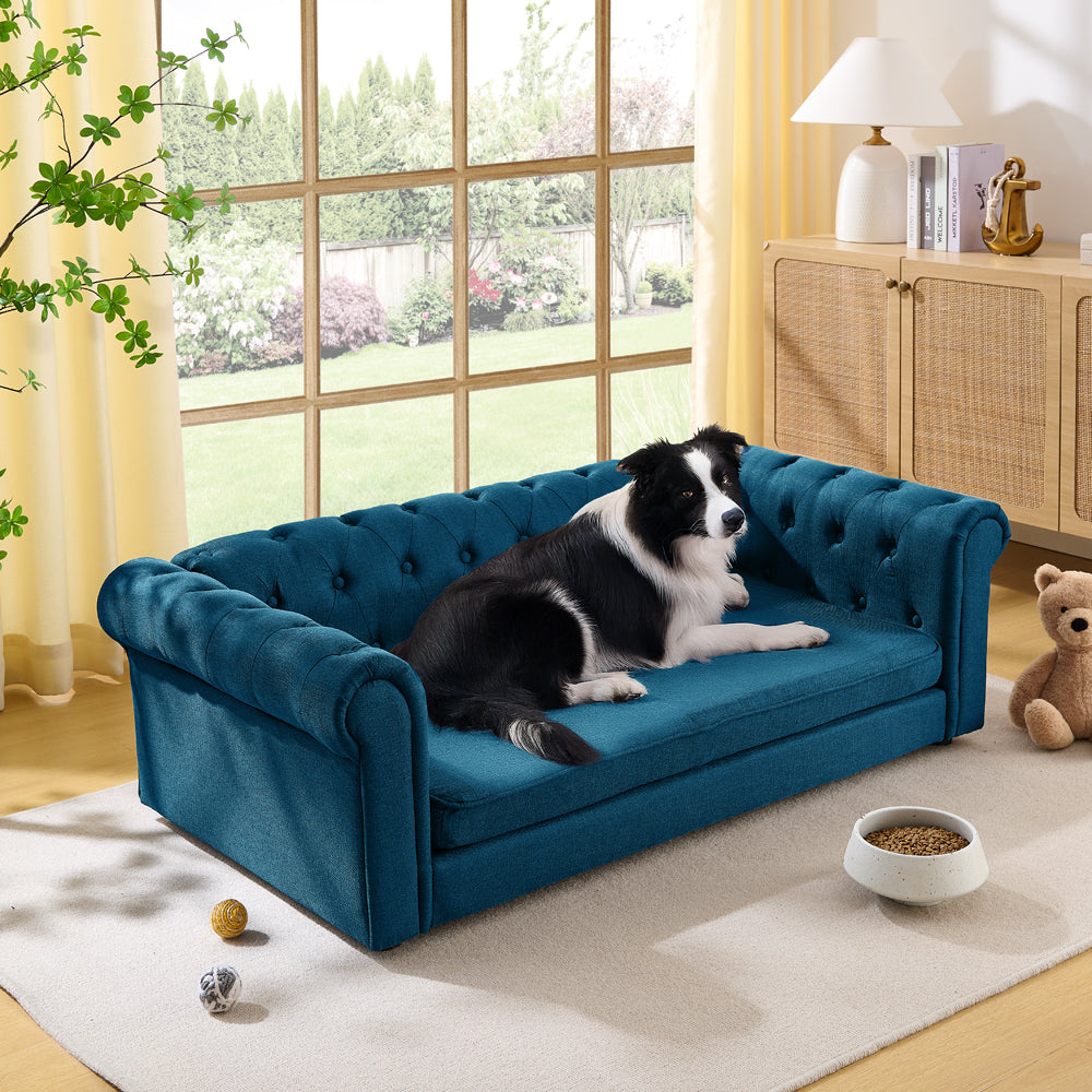 Modern Elevated Rectangular Pet Bed with Linen Upholstery - Choice of Color