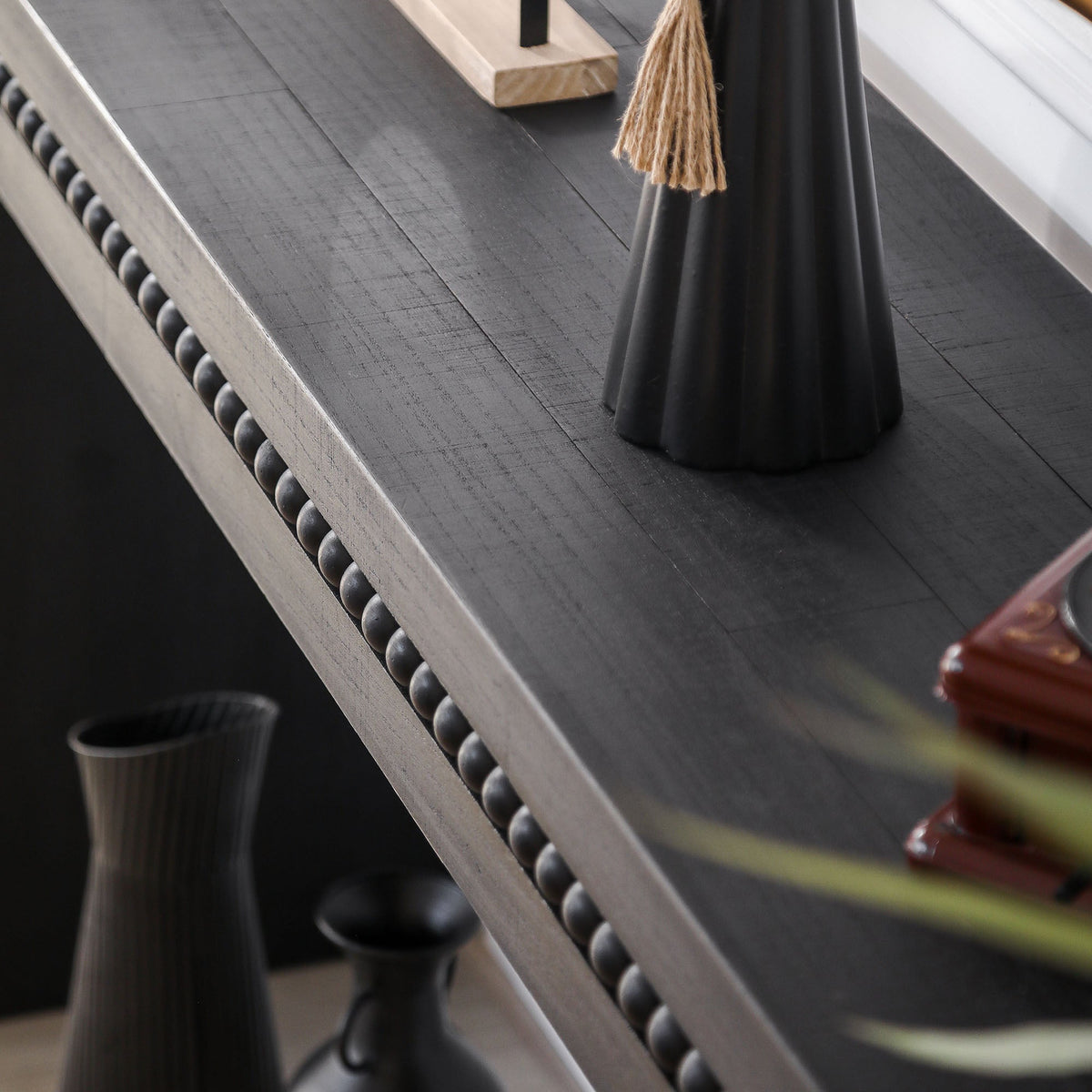 Modern Black Wood Console Table with Beaded Trim - 64in