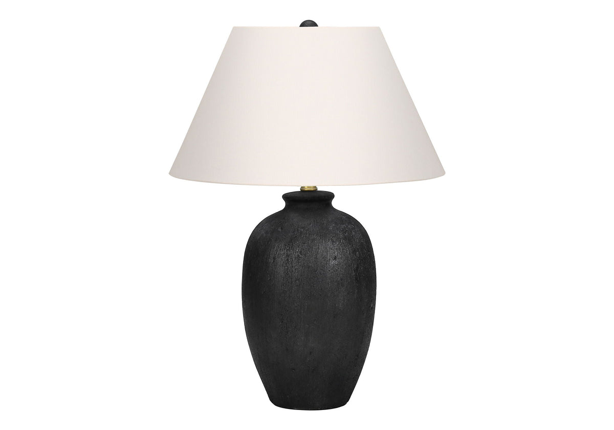 Modern Black Ceramic Table Lamp with Ivory Linen Shade