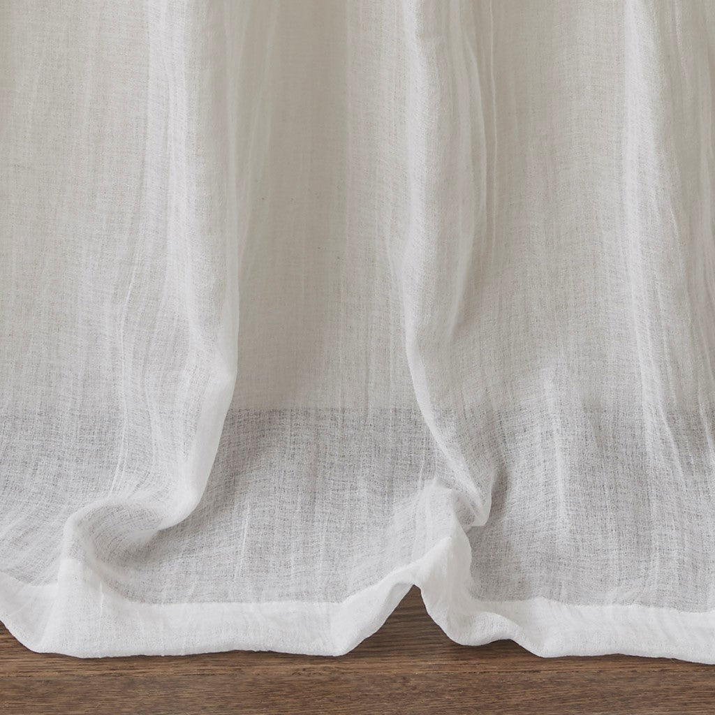Solid Crushed Curtain Panel Pair with Sheer Texture - White