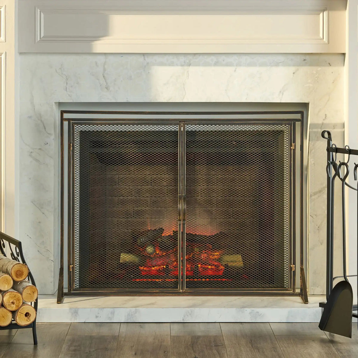 Samantha Iron Fireplace Screen with 2 Access Doors - Black or Gold