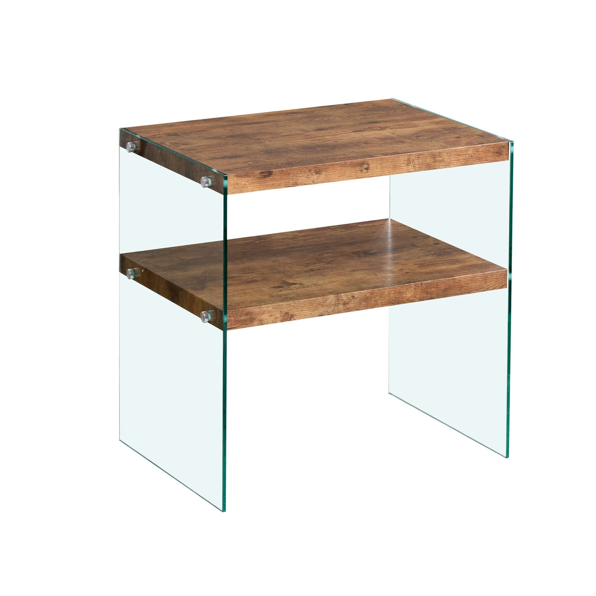 Light Brown Side Table with Tempered Glass Top - Fully Assembled