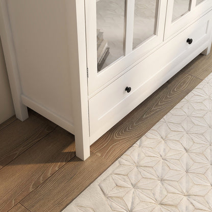 Buffet Storage Cabinet with Double Glass Doors and Bell Handle - White