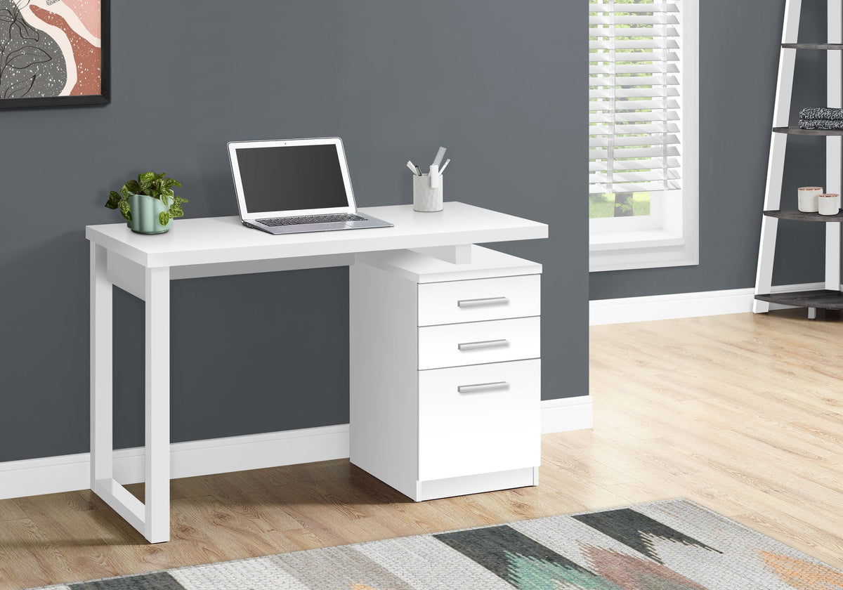Computer Desk for Home Office with Reversible Storage Drawers - Black or White