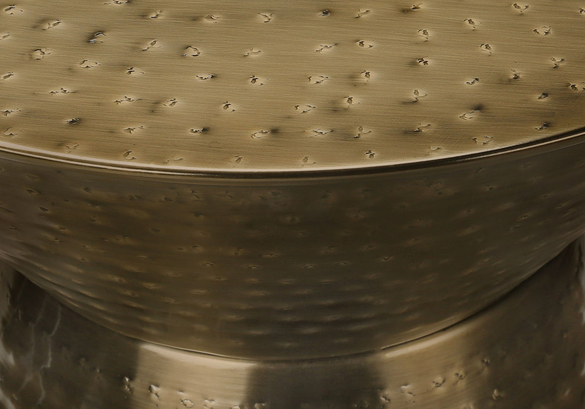 Drum Accent Side Table with Hammered Metal Finish - Dark Gray or Gold