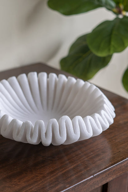 Wavy Sand and Resin Bowl with Textured White Finish - 9.6"