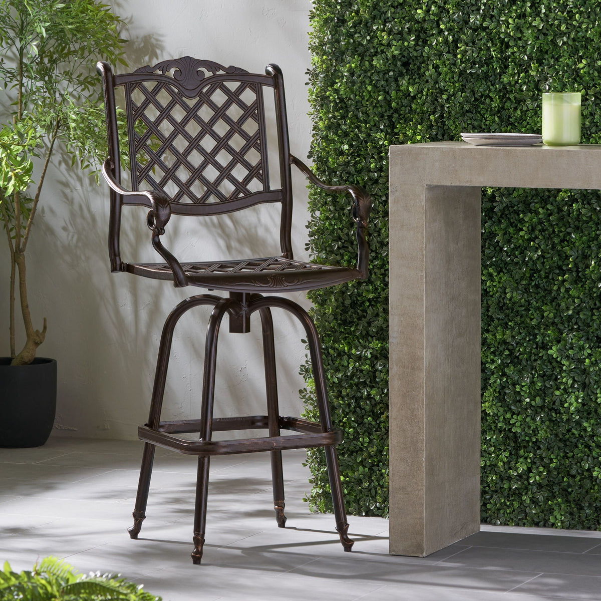 Cast Aluminum Bar Stool with Swivel Seat - Copper