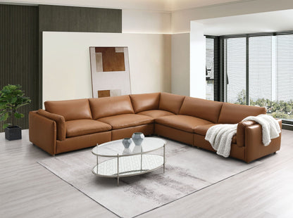 Brighton Top Grain Leather Modular Sectional with Ottoman - Light Brown