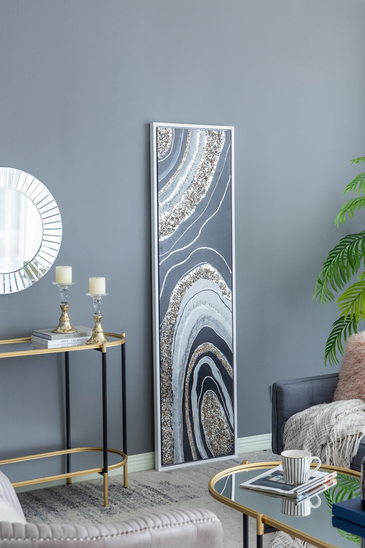 Elongated Rectangle Wall Art with Silver Frame - Multicolor