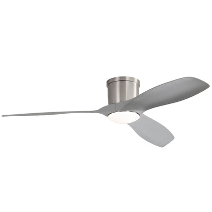Flush Mount Ceiling Fan With Dimmable LED Light and Reversible DC Motor - Pearl Silver or Light Brown