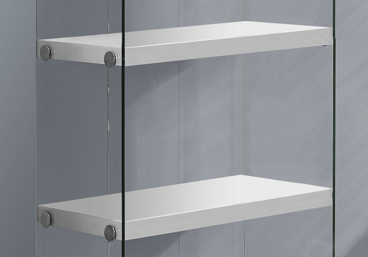 5-Tier White Bookcase with Tempered Glass Sides - White