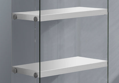 5-Tier White Bookcase with Tempered Glass Sides - White