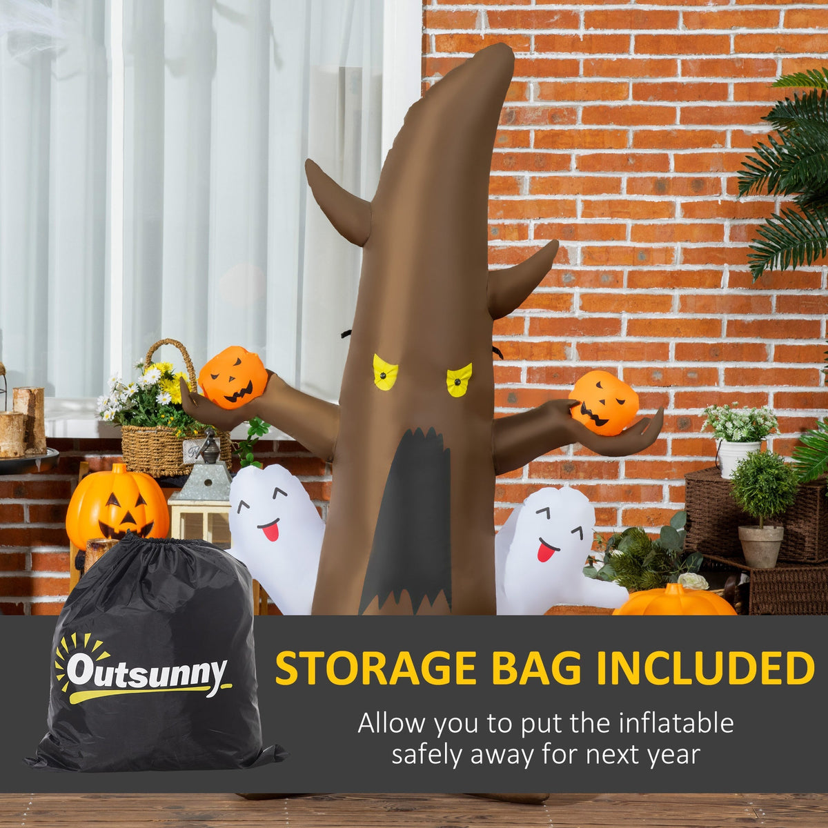5FT Inflatable Halloween Ghost Tree with LED Lights - Brown