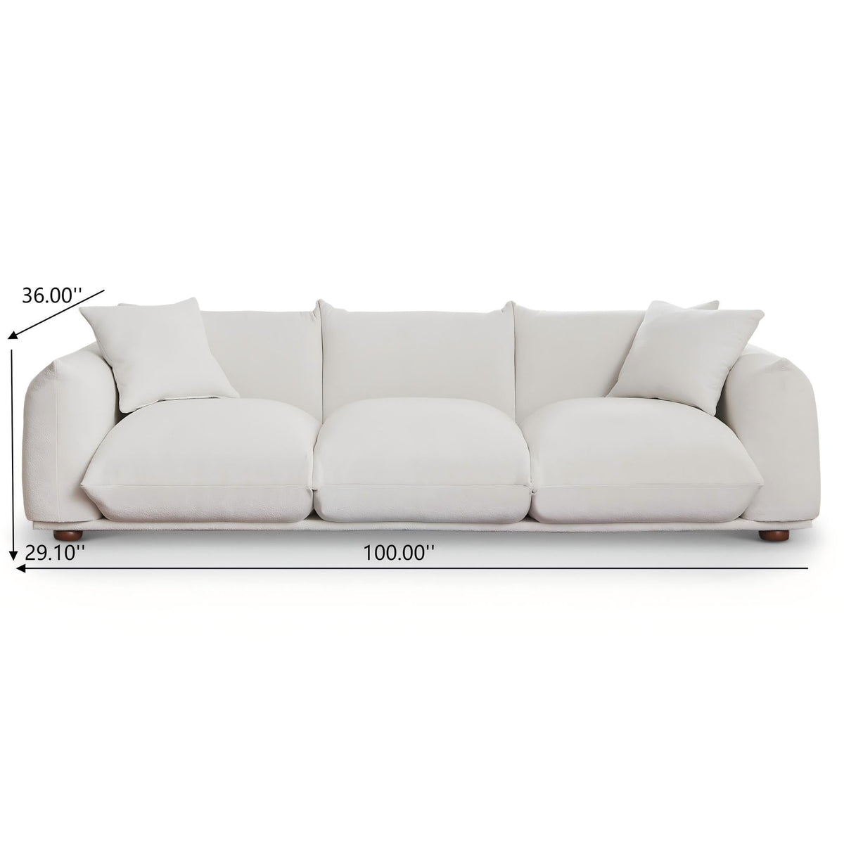 Kely Modern 100'' Cream Boucle Upholstered Sofa with Solid Wood Frame - Cream