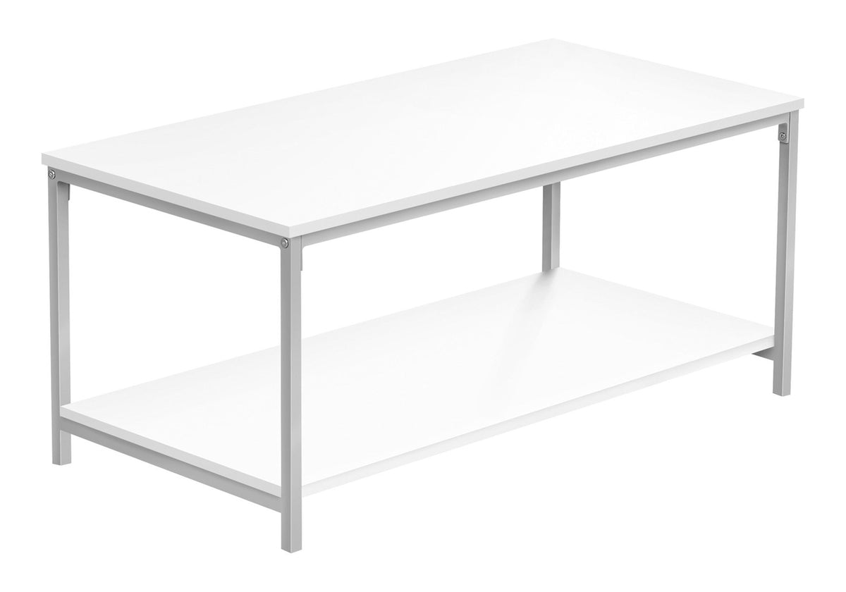 Rectangular Coffee Table with Metal Base - White