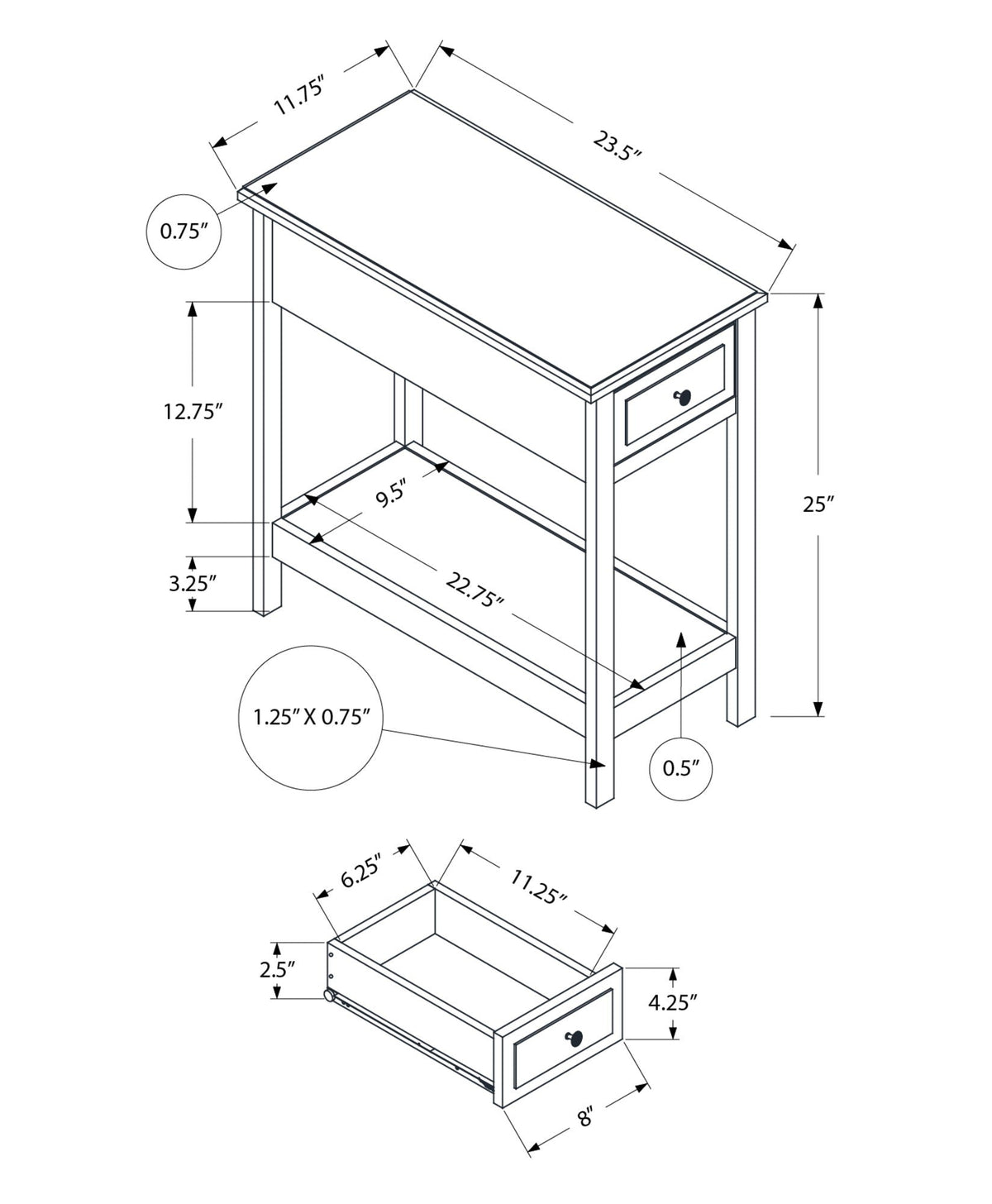 2 Tier End Table with Storage Drawer - Walnut