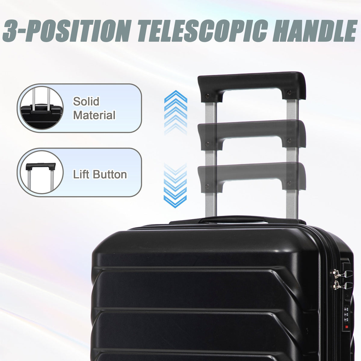 ABS Spinner Wheel Luggage Set with Combination Lock - Black
