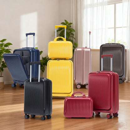 ABS Spinner Wheel Luggage Set with Cosmetic Case - Black