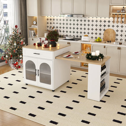 Expandable Kitchen Island with Power Outlet - Wood, White or Black