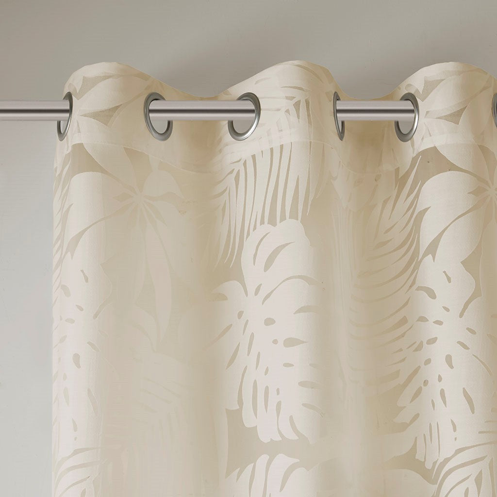 Palm Leaf Burnout Sheer Window Curtain with Palm Leaf Design - Natural
