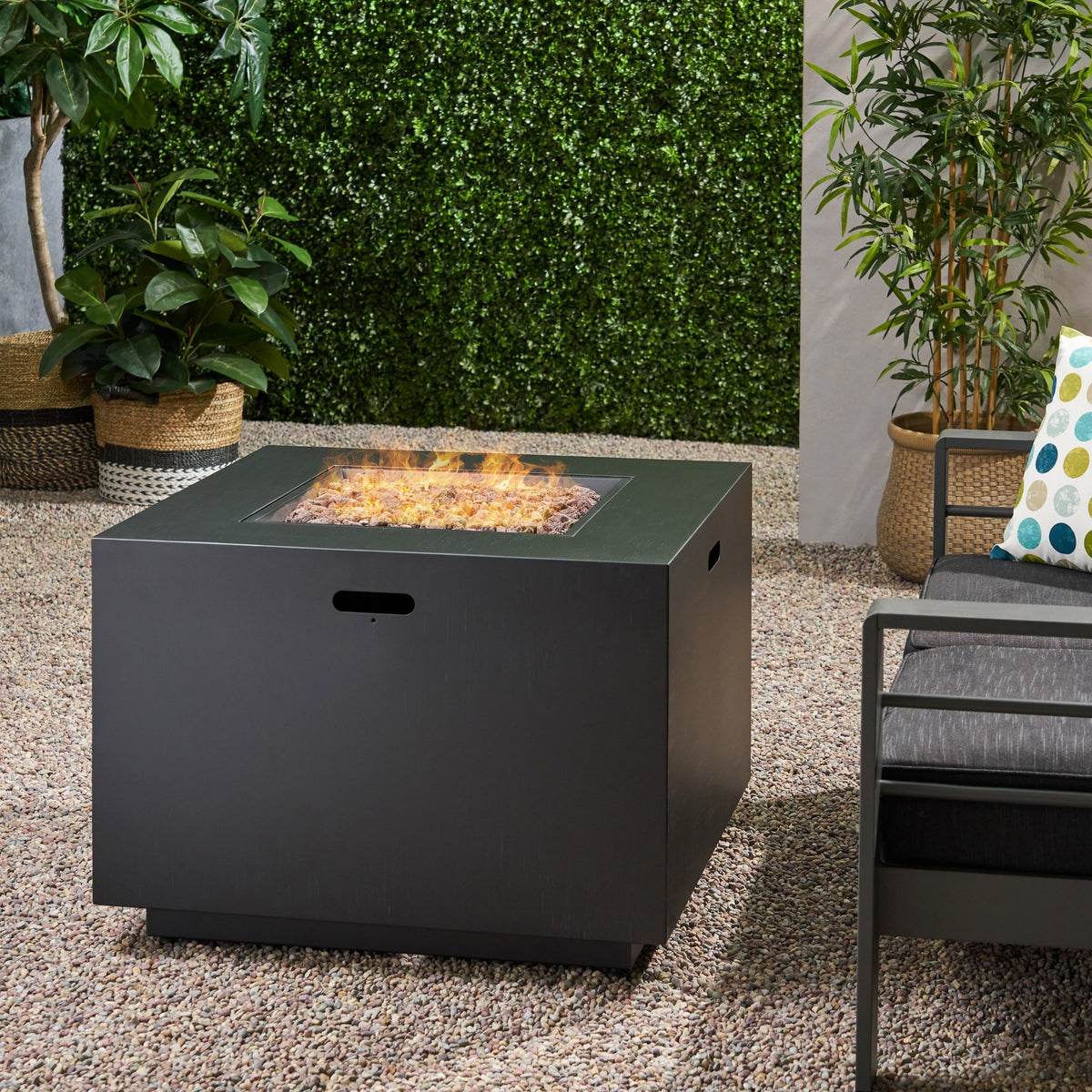 Square Iron Outdoor Propane Fire Pit with 50,000 BTU Output - Gray