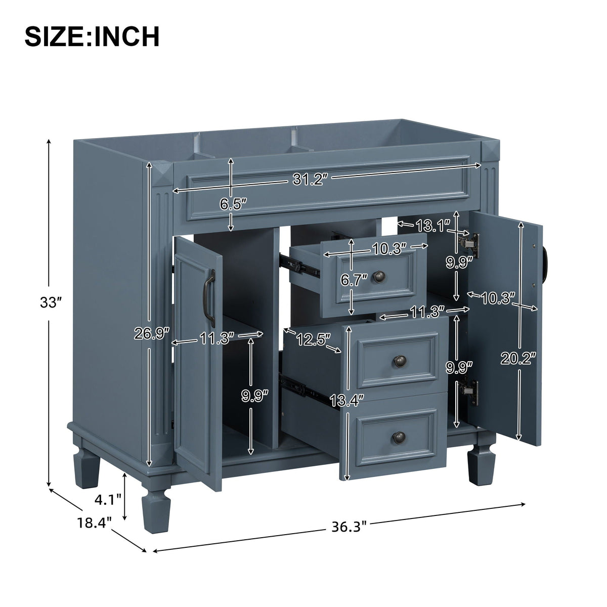Bathroom Vanity Cabinet with Soft-Closing Doors and Drawers - Multiple Colors