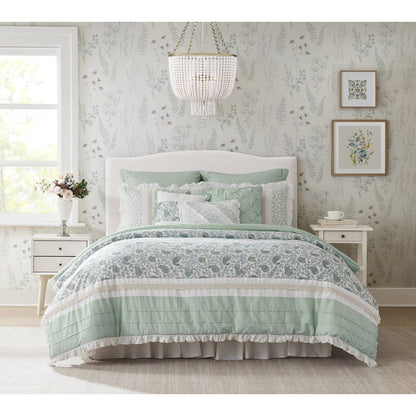 9 Piece Cotton Percale Comforter Set with Decorative Pillows - Aqua