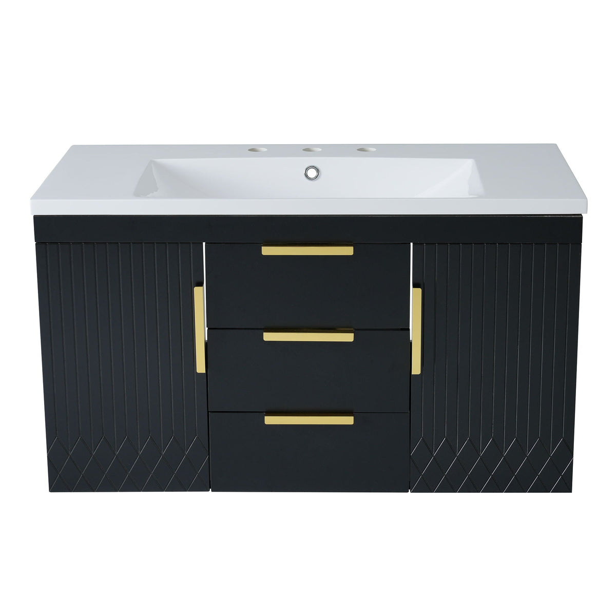 Wall Mounted Bathroom Vanity with Resin Sink - Black or White