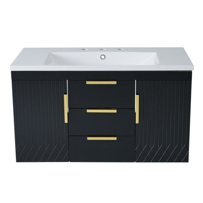 Wall Mounted Bathroom Vanity with Resin Sink - Black or White