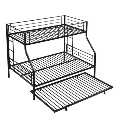 Twin Over Full Modern Metal Bunk Bed with Trundle - Black