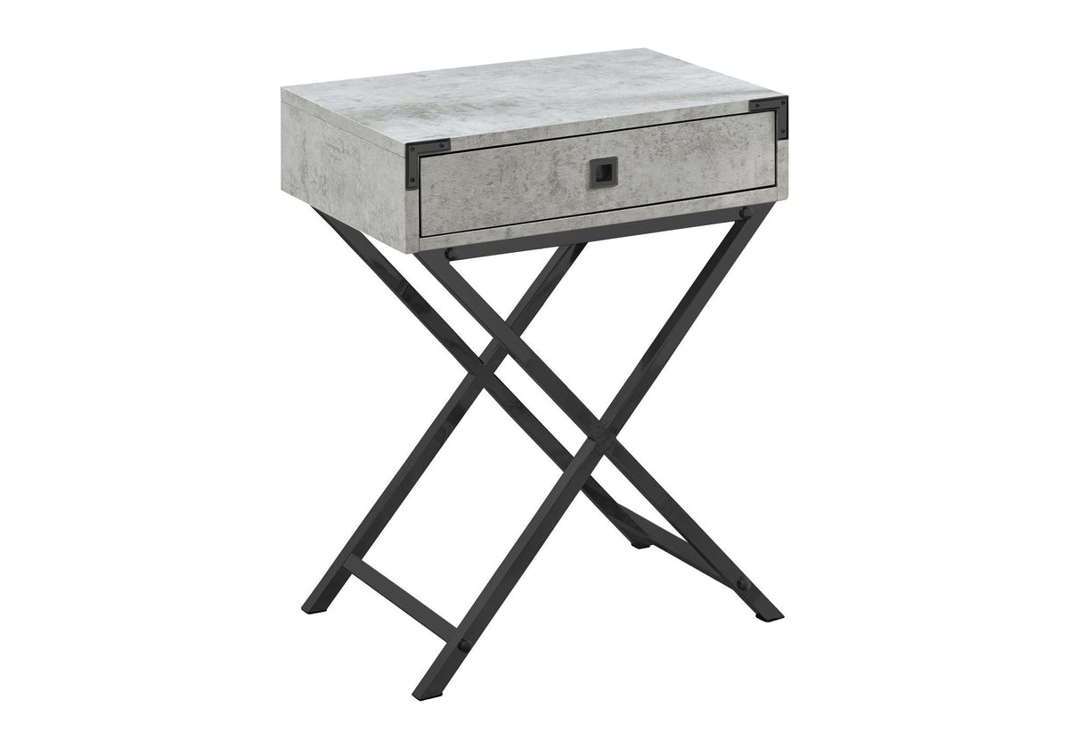 Accent Side Table with Storage Drawer – Metal Frame, Contemporary Design