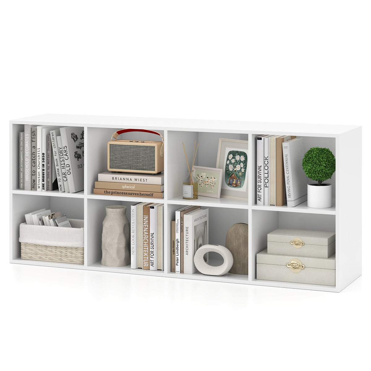 8-Cube Bookcase Bookshelf with 2 Anti-Tipping Kits Storage Organizer