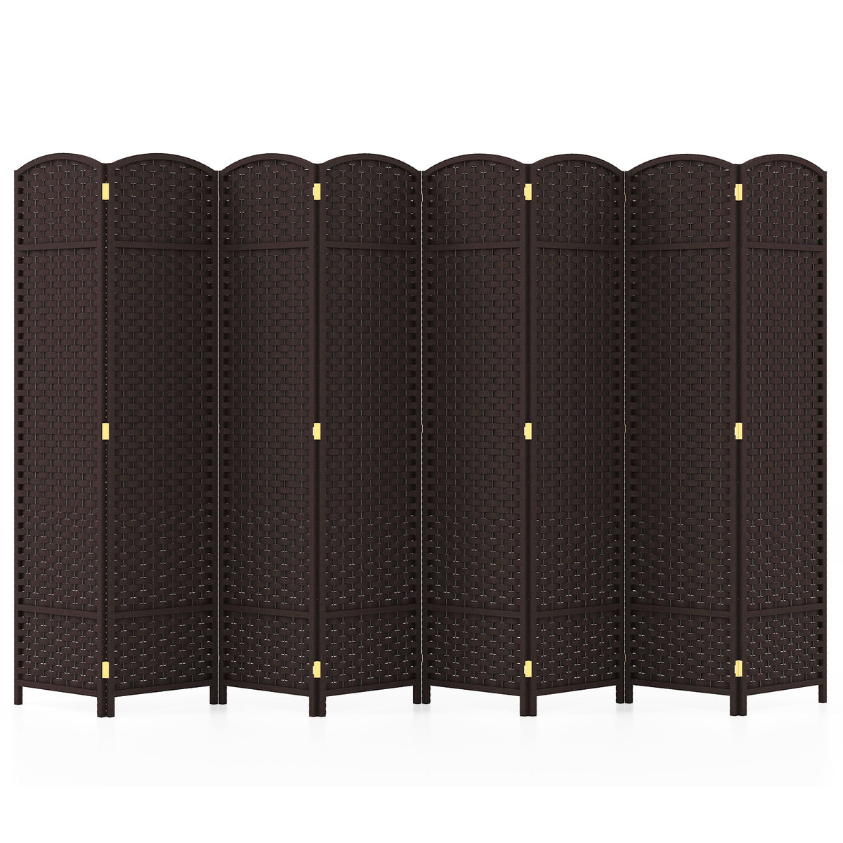 8-Panel Folding Room Divider with Hand-woven Texture and Wood Frame