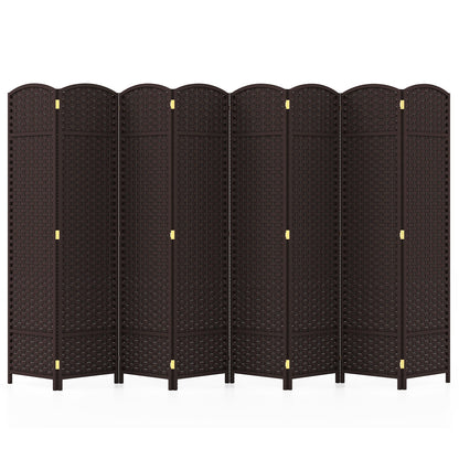 8-Panel Folding Room Divider with Hand-woven Texture and Wood Frame