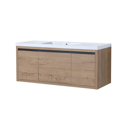 Floating Bathroom Vanity with Resin Sink and Soft-Close Doors - Wood